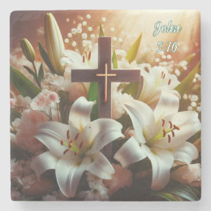Beautiful Easter lily cross Stone Coaster