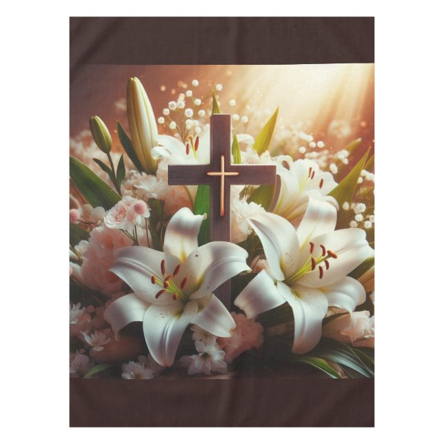 Beautiful Easter lily cross Tablecloth (Front)