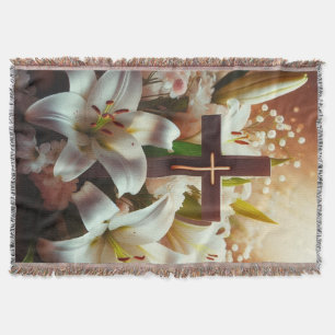 Beautiful Easter lily cross Throw Blanket