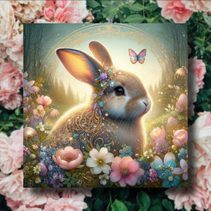 Beautiful Easter Morning Rabbit Pastel Flowers  Holiday Card