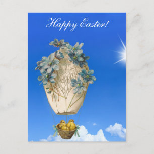 Beautiful Easter - sky, flying chicks and flowers Holiday Postcard