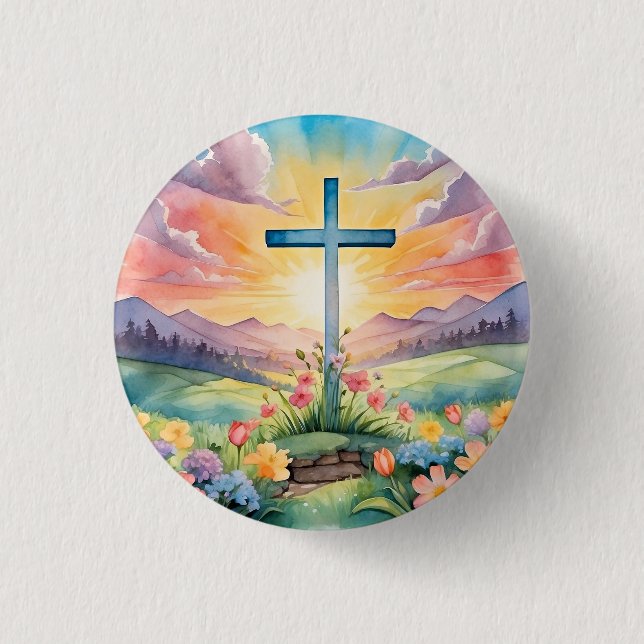 Beautiful Easter Watercolor Art Button (Front)