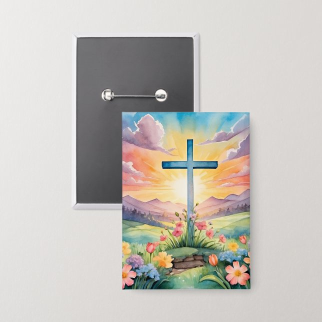Beautiful Easter Watercolor Art Button (Front/Back)