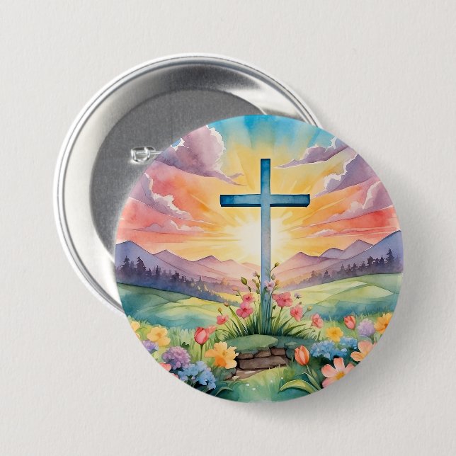 Beautiful Easter Watercolor Art Button (Front & Back)