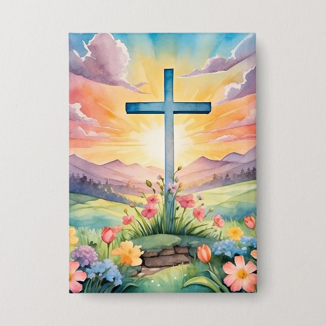 Beautiful Easter Watercolor Art Button (Front)