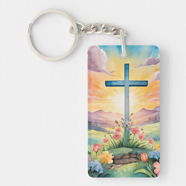 Beautiful Easter Watercolor Art Keychain (Front)