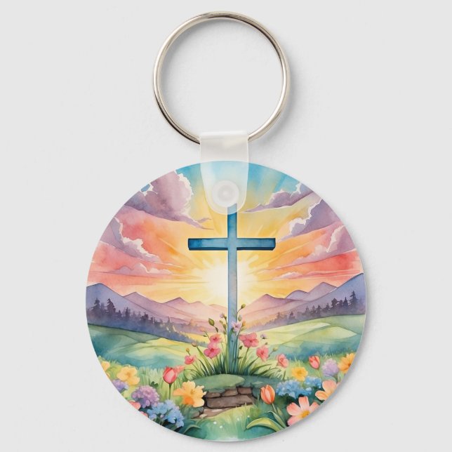 Beautiful Easter Watercolor Art Keychain (Front)