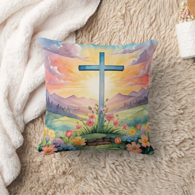 Beautiful Easter Watercolor Art Throw Pillow (Blanket)