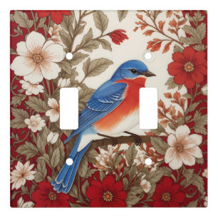 Beautiful Eastern Bluebird Red Floral Light Switch Cover