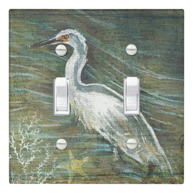 Beautiful Egret Shorebird Beach House Art Light Switch Cover (In Situ)
