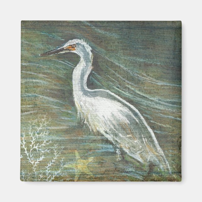 Beautiful Egret Shorebird Beach House Art Magnet (Front)