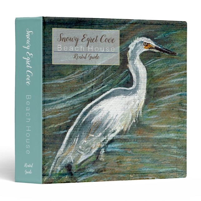 Beautiful Egret Shorebird Vacation Rental Guide 3 Ring Binder (Gorgeous Egret Shorebird Wading Water Art Rental Guide Binder from Jenn's Emporium.)