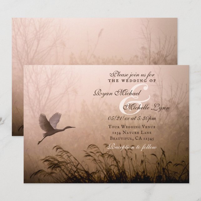 Beautiful Egret, White Heron Flying Wedding Invitation (Front/Back)