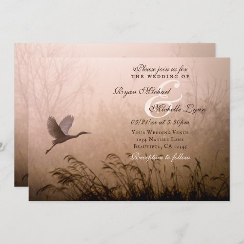 Beautiful Egret White Heron Flying Wedding Invitation