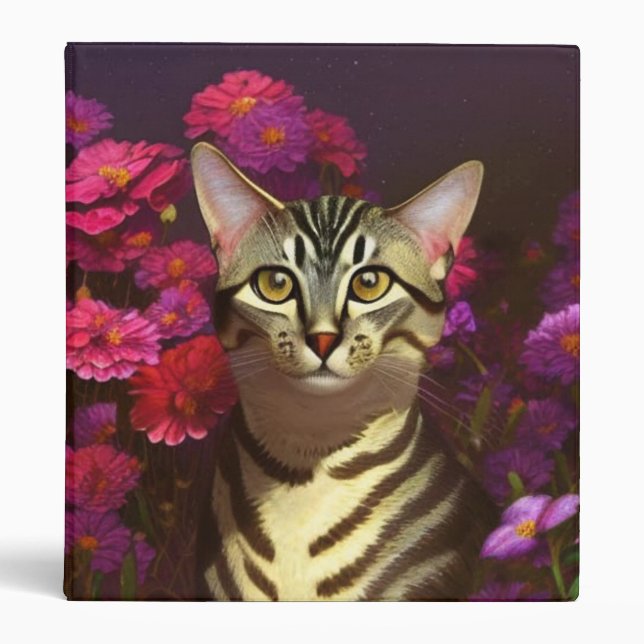 Beautiful Egyptian Mau Cat in a Night Garden   3 Ring Binder (Front)