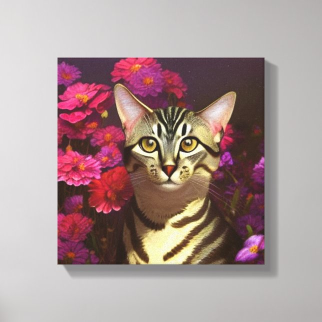 Beautiful Egyptian Mau Cat in a Night Garden Canvas Print (Front)