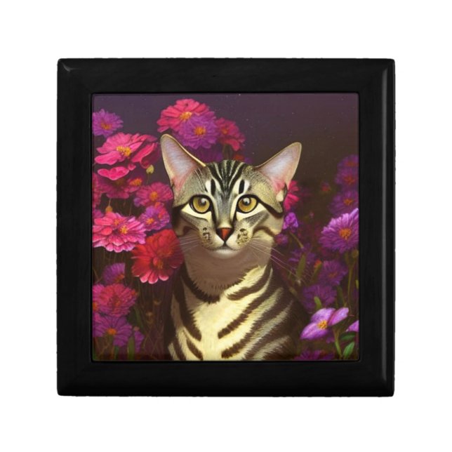 Beautiful Egyptian Mau Cat in a Night Garden Gift Box (Front)