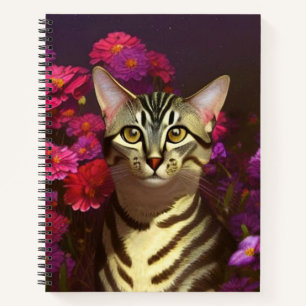 Beautiful Egyptian Mau Cat in a Night Garden Notebook