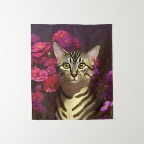 Beautiful Egyptian Mau Cat in a Night Garden Tapestry