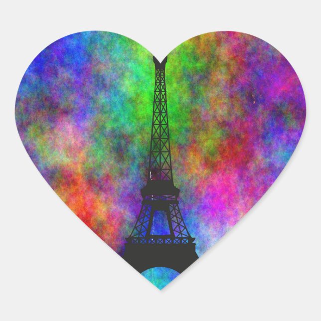 Beautiful Eiffel tower Paris colorful cloth effect Heart Sticker (Front)