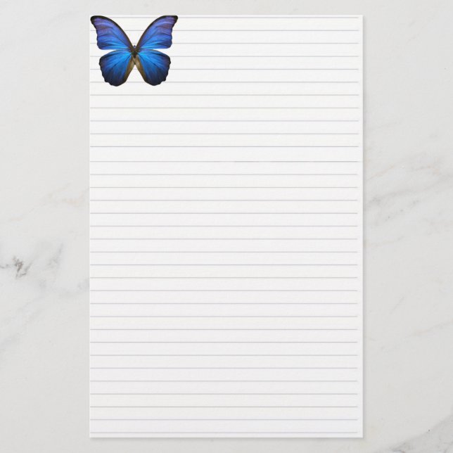 Beautiful Electric Blue Butterfly Stationery (Front)