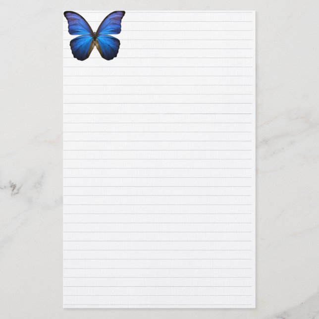 Beautiful Electric Blue Butterfly Stationery (Front)