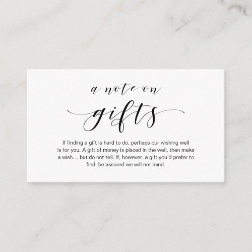 Beautiful Elegance Black font A note on gifts Enclosure Card