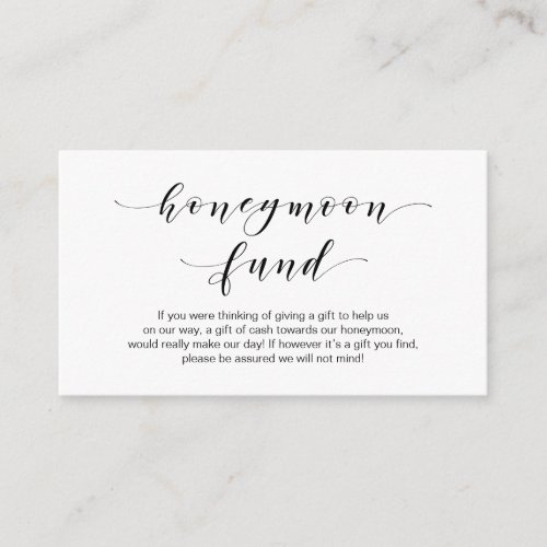 Beautiful Elegance Black script Honeymoon Fund Enclosure Card