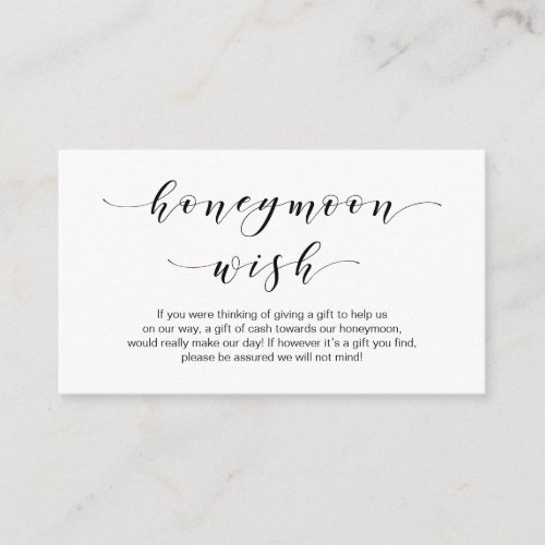 Beautiful Elegance Black script Honeymoon Wish Enclosure Card