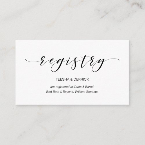 Beautiful Elegance Black Script Wedding Registry Enclosure Card