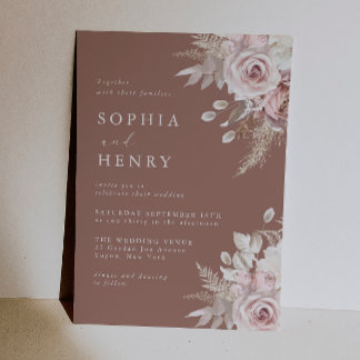 Beautiful Elegance: Blush Floral Roses Wedding Invitation