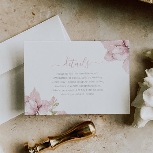 Beautiful Elegance Blush Floral Wedding Details Enclosure Card