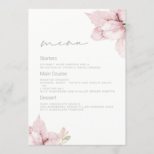 Beautiful Elegance Blush Floral Wedding Menu