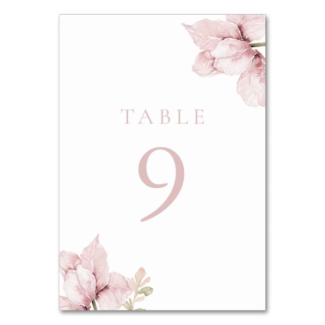 Beautiful Elegance Blush Floral Wedding Table Number (Front)