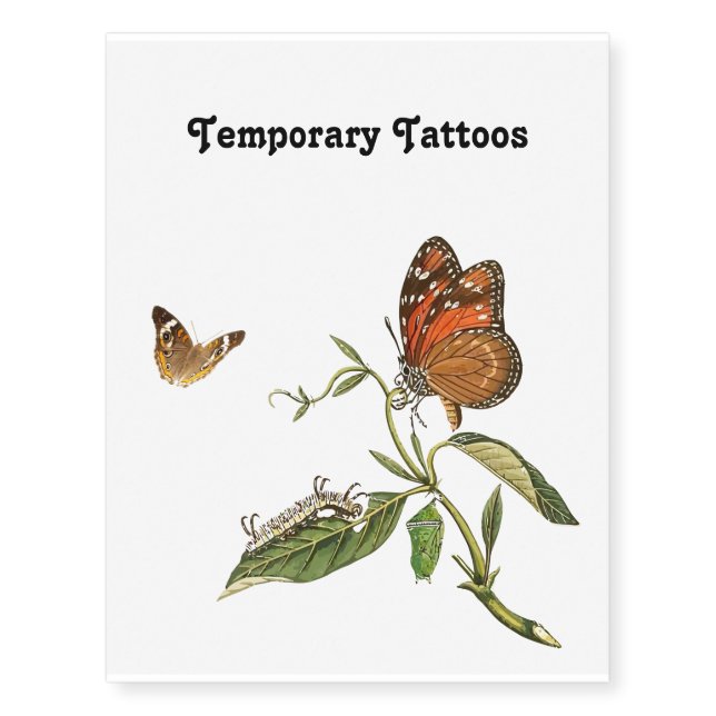 Beautiful - Elegance - Butterfly - Flower Temporary Tattoos (Front)