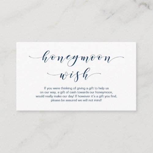 Beautiful Elegance Navy Blue Honeymoon Wish Enclosure Card