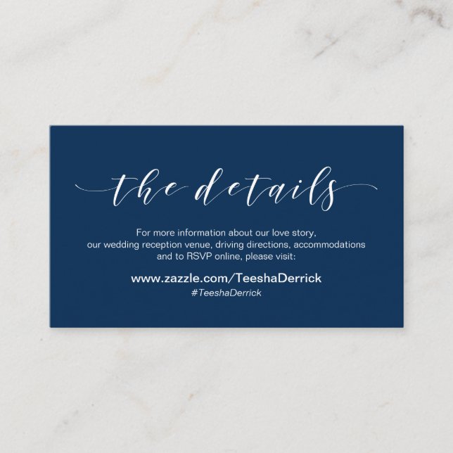 Beautiful Elegance, Navy Blue, Wedding Details Enclosure Card (Front)