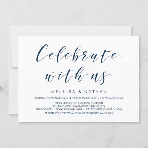 Beautiful Elegance Navy Blue Wedding Elopement Invitation