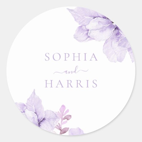 Beautiful Elegance Purple Floral Wedding Classic Round Sticker