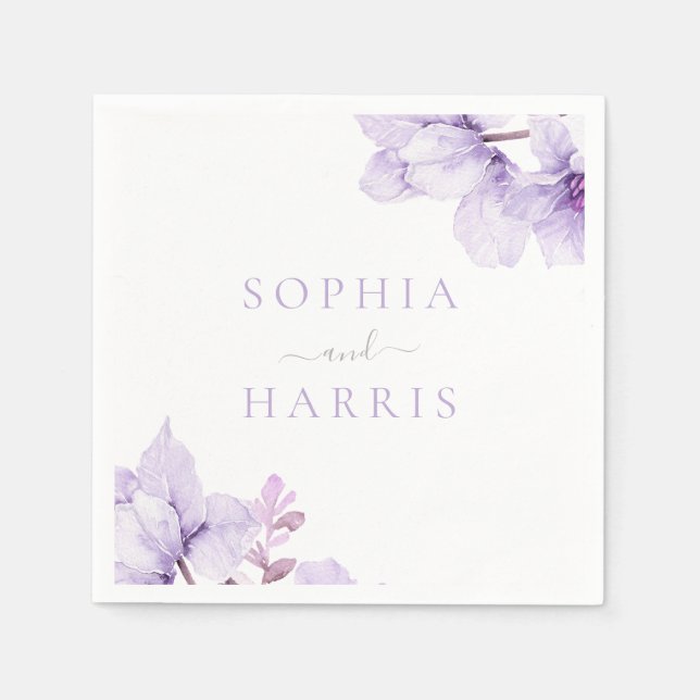 Beautiful Elegance Purple Floral Wedding Napkins (Front)