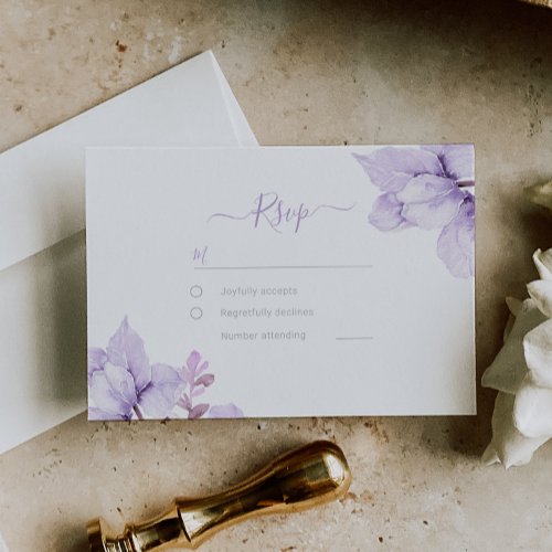 Beautiful Elegance Purple Floral Wedding RSVP Card