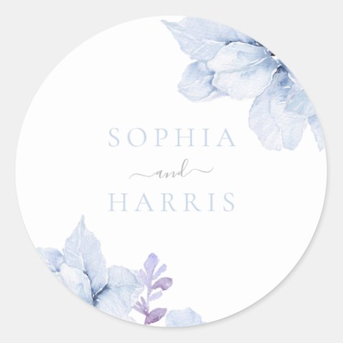 Beautiful Elegance Sky Blue Floral Wedding Classic Round Sticker