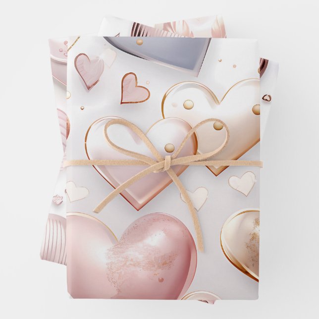Beautiful Elegant 3D Hearts Wrapping Paper Sheets (In situ)