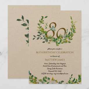 Beautiful Elegant 80th Birthday Invitations KRAFT