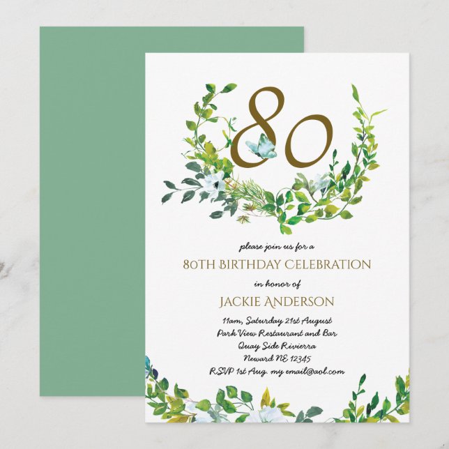 Beautiful Elegant 80th Birthday Invitations Wo/Man (Front/Back)