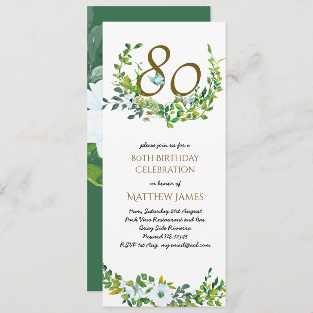 Beautiful Elegant 80th Birthday Invitations Womens (Front/Back)