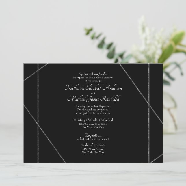 Beautiful Elegant B/W Wedding  Invitation (Standing Front)