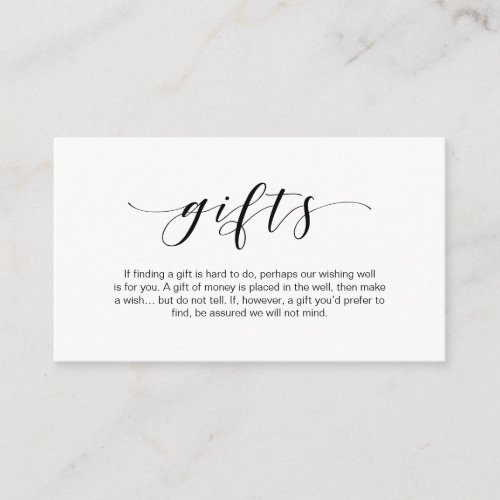 Beautiful elegant Black font A note on gifts Enclosure Card