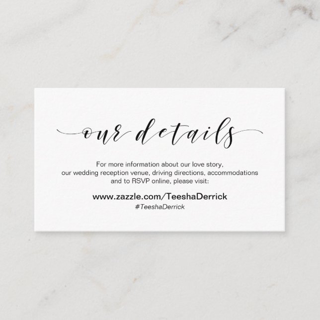 Beautiful elegant, Black, Our Wedding Details Enclosure Card (Front)