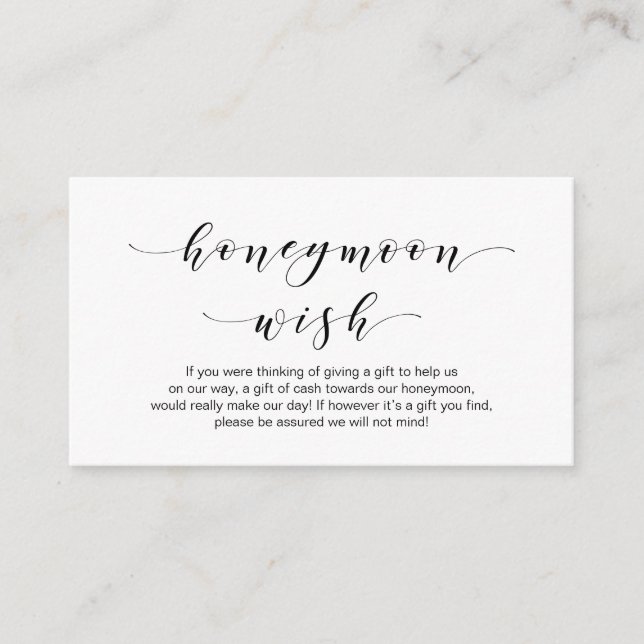 Beautiful Elegant, Black script Honeymoon Wish Enclosure Card (Front)